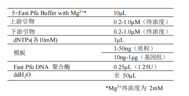 常用反應體系（50μL）